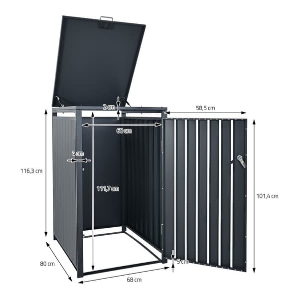 ML-Design Affaldsbeholderboks til 1 beholder; 240L; 68x80x116;3 cm; Antracit; Stål; vejrbestandig; Låsbar affaldsbeholderbeklædning med klaplåg og