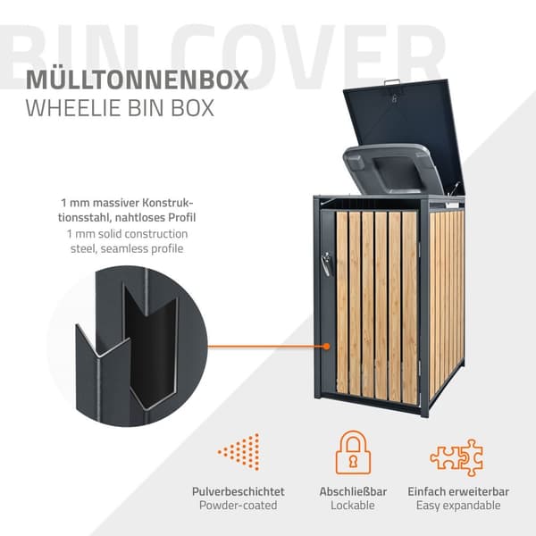 ML-Design Affaldsbeholderboks til 1 beholder; 240L 68x80x116;3 cm Antracit-lærketræslook; Stål; vejrbestandig; Låsbar affaldsbeholderbeklædning med