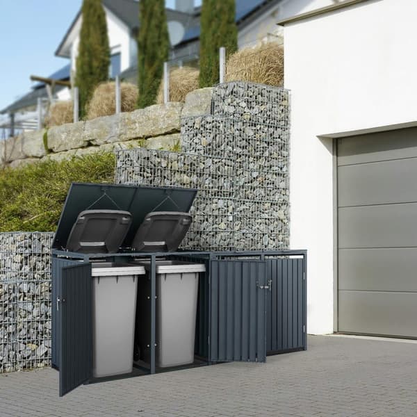 ML-Design Roskakatos 4 roskatynnyrille; 240L; 264x80x116;3 cm; Antrasiitti; Teräs; säänkestävä; Lukittava roskakatoksen kansi/4 ovea; Roskakatos