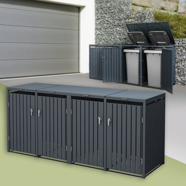 ML-Design Roskakatos 4 roskatynnyrille; 240L; 264x80x116;3 cm; Antrasiitti; Teräs; säänkestävä; Lukittava roskakatoksen kansi/4 ovea; Roskakatos