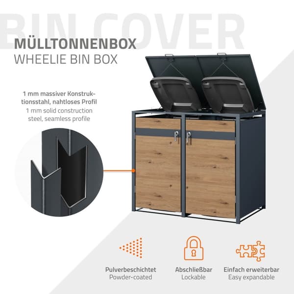 Affaldsspand til 4 spande op til 240L 264x80x116,3 cm antracit/eg-look stål ML-design