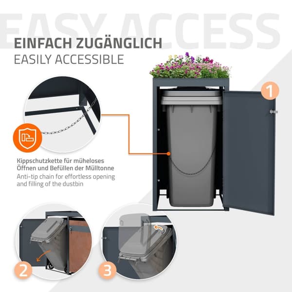 Affaldsspand med plantetag til 1 spand op til 240L 68x80x124 cm rust-look stål ML-design