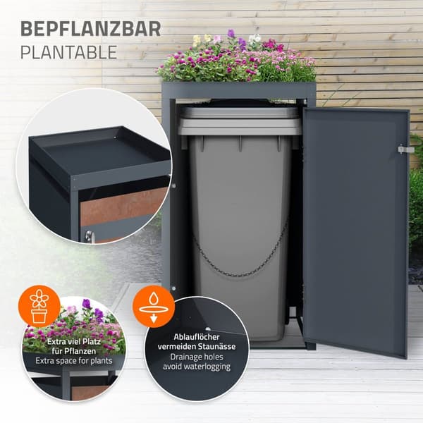 Affaldsspand med plantetag til 1 spand op til 240L 68x80x124 cm rust-look stål ML-design