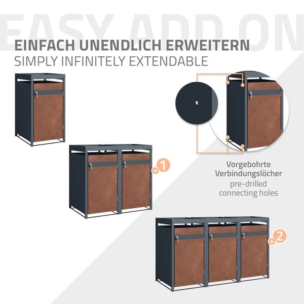 Affaldsspand med plantetag til 1 spand op til 240L 68x80x124 cm rust-look stål ML-design