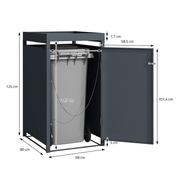 Papperskorgsbox med planteringstak för 3 kärl upp till 240 liter 200x80x124 cm lärkutseende stål ML-design