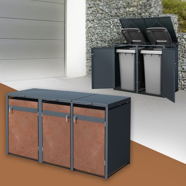 Roskakori 3 roskikselle enintään 240L 200x80x116,3 cm antrasiitti/ruosteenvärinen teräs ML-muotoilu