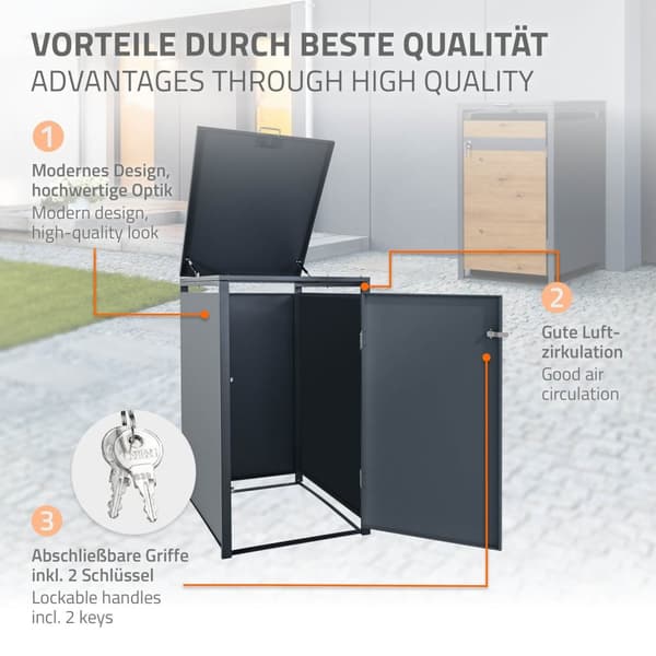 Roskakori 1 roskakori enintään 240L 68x80x116,3 cm antrasiitti/tammi teräs ML design