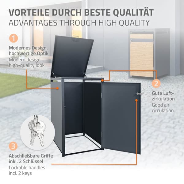 Soptunna för 1 soptunna upp till 240L 68x80x116,3 cm antracit/lärkutseende stål ML-design