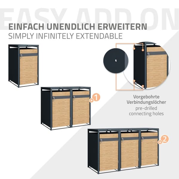Soptunna för 1 soptunna upp till 240L 68x80x116,3 cm antracit/lärkutseende stål ML-design