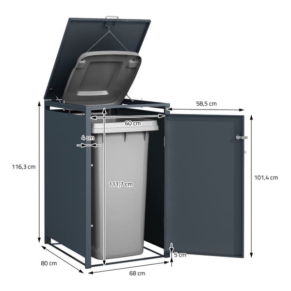 Soptunna för 1 soptunna upp till 240L 68x80x116,3 cm antracit/lärkutseende stål ML-design