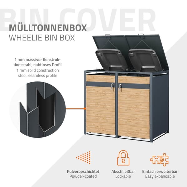 Roskakori 2 roskikselle enintään 240L 132x80x116,3 cm antrasiitti/arkki-ilme teräs ML-muotoilu