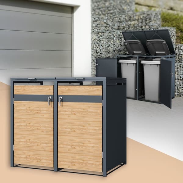 Roskakori 2 roskikselle enintään 240L 132x80x116,3 cm antrasiitti/arkki-ilme teräs ML-muotoilu
