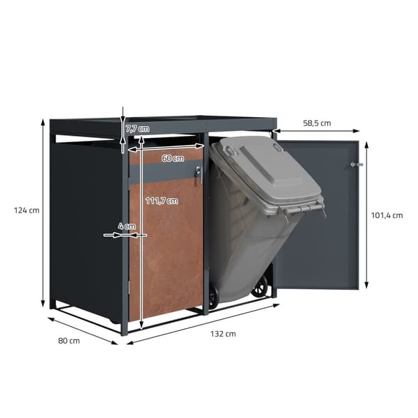 Affaldsspand med plantetag til 2 spande op til 240L 132x80x124 cm rust-look stål ML-design