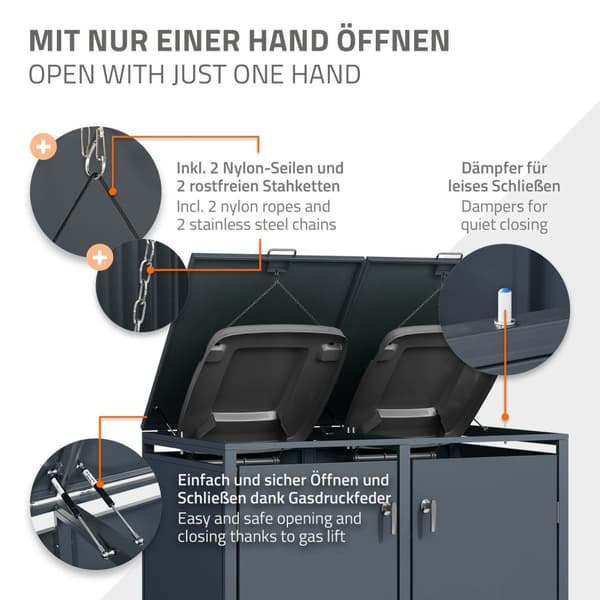 Papperskorgsbox för 4 kärl upp till 240 liter antracit stål ML design