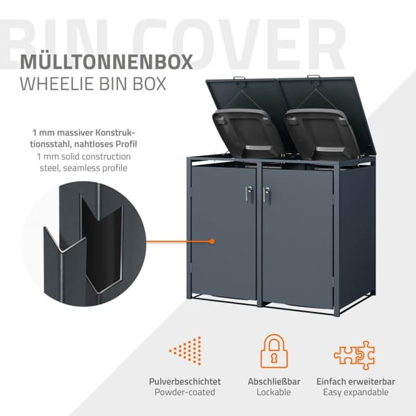 Papperskorgsbox för 4 kärl upp till 240 liter antracit stål ML design