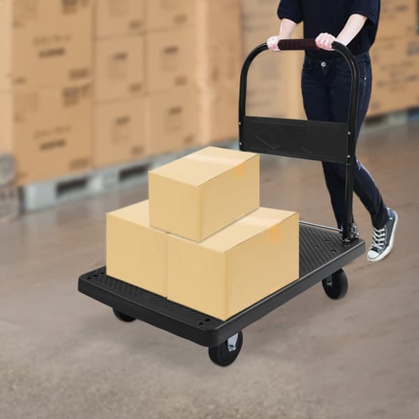 Platformvogn, 360° Drejbare Hjul, Sammenklappeligt Design, 400 kg Belastningsevne,sort