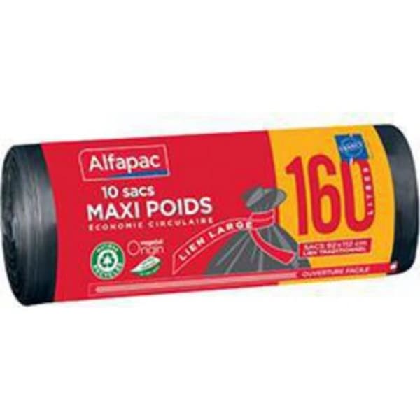 Alfapac Återvunna soppåsar i maxvikt med traditionella knytband per rulle med 10 påsar à 160l