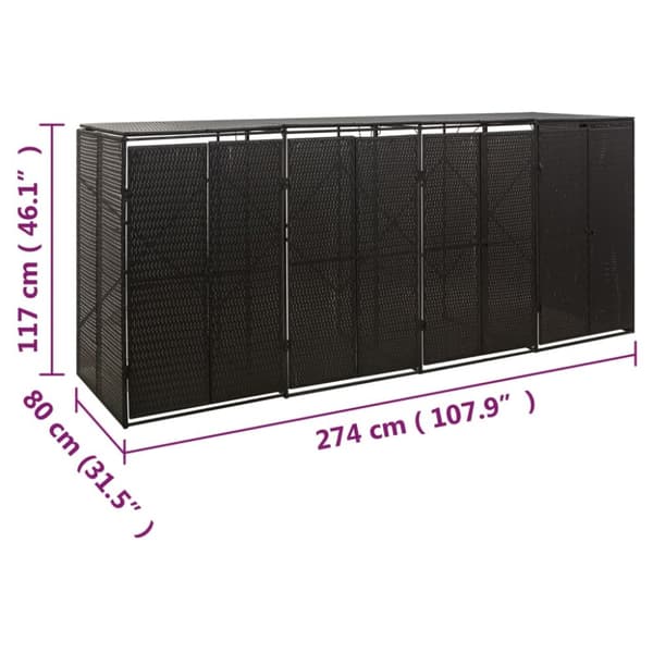 vidaXL firdobbelt skraldespandsskjuler 274x80x117 cm polyrattan sort -  Affaldsspandsskjulere