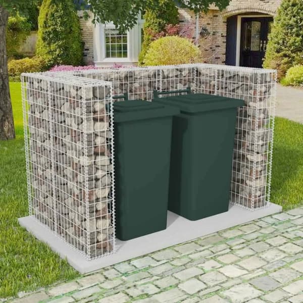 vidaXL Gabionkorg med skydd för 2 soptunnor stål 180x100x120 cm -  Ställningar till sopkärl