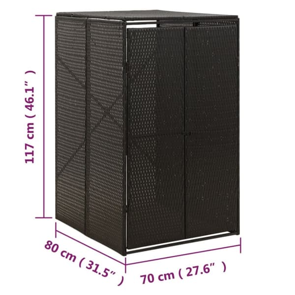 vidaXL skraldespandsskjuler 70x80x117 cm polyrattan sort -  Affaldsspandsskjulere