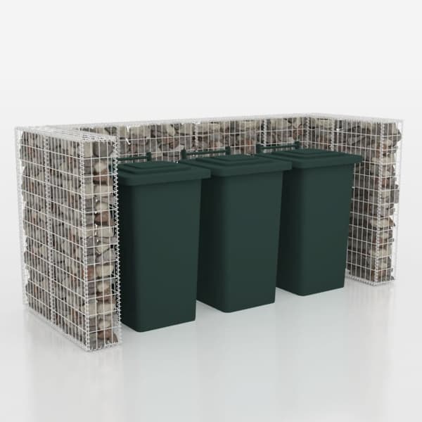 vidaXL gabionafskærmning til tre affaldsbeholdere 250x100x120 cm stål -  Affaldsspandsskjulere