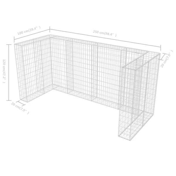 vidaXL gabionafskærmning til tre affaldsbeholdere 250x100x120 cm stål -  Affaldsspandsskjulere