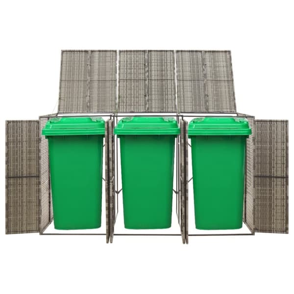 vidaXL tredobbelt skraldespandsskjuler 207x80x117 cm polyrattan grå -  Affaldsspandsskjulere