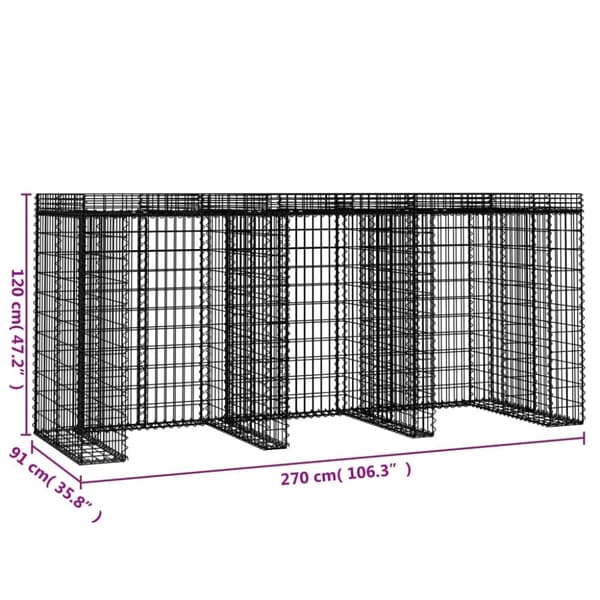 vidaXL gabionvæg til skraldespand 270x91x120 cm galvaniseret jern -  Affaldsspandsskjulere