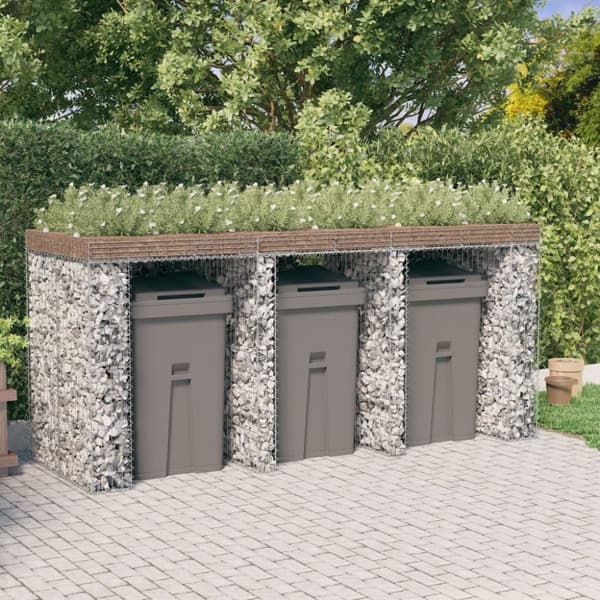 vidaXL gabionvæg til skraldespand 270x91x120 cm galvaniseret jern -  Affaldsspandsskjulere
