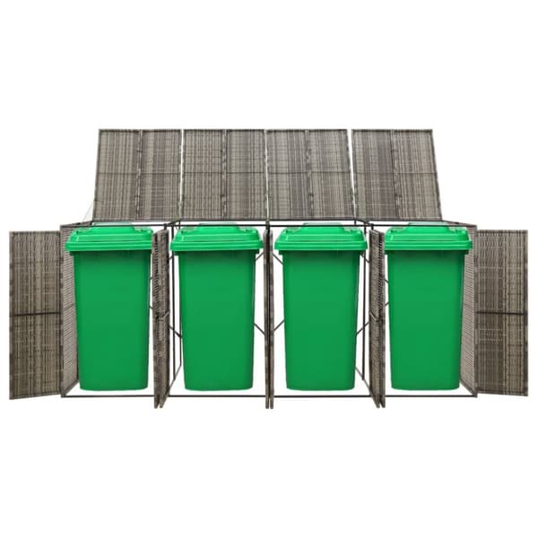 vidaXL Neljän roska-astian vaja harmaa 274x80x117 cm polyrottinki -  Roska-astiavajat