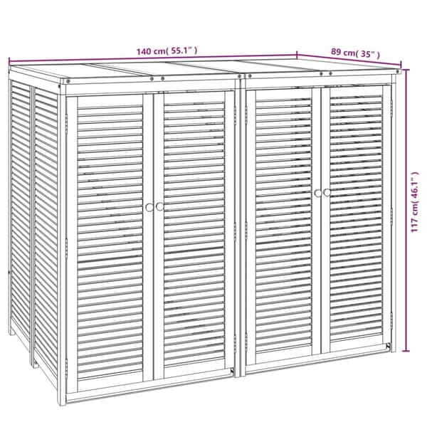 vidaXL dobbelt skraldespandsskur 140x89x117 cm massivt akacietræ -  Affaldsspandsskjulere