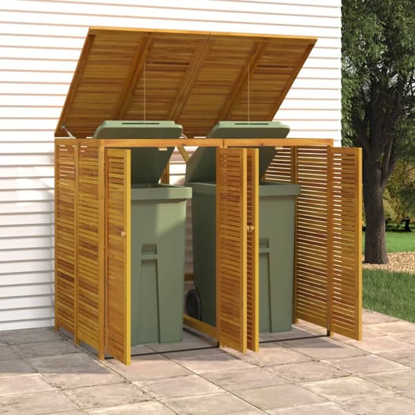 vidaXL dobbelt skraldespandsskur 140x89x117 cm massivt akacietræ -  Affaldsspandsskjulere