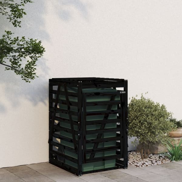 vidaXL skraldespandsskjuler 84x90x128,5 cm massivt fyrretræ sort -  Affaldsspandsskjulere