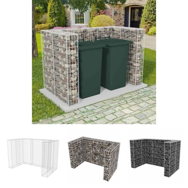 The Living Store gabion-afskærmning til 2 affaldsbeholdere 180x100x120 cm stål -  Affaldsspandsskjulere
