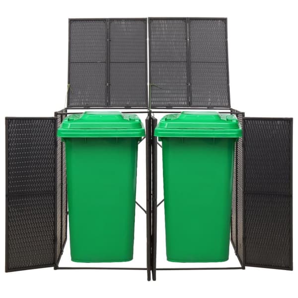 The Living Store dobbelt skraldespandsskjuler 140x80x117 cm polyrattan sort -  Affaldsspandsskjulere