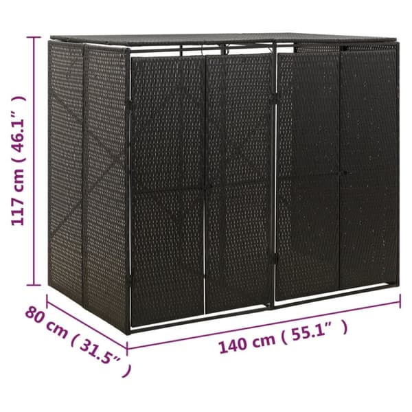 The Living Store dobbelt skraldespandsskjuler 140x80x117 cm polyrattan sort -  Affaldsspandsskjulere