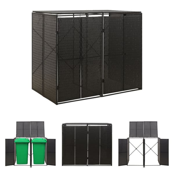 The Living Store dobbelt skraldespandsskjuler 140x80x117 cm polyrattan sort -  Affaldsspandsskjulere