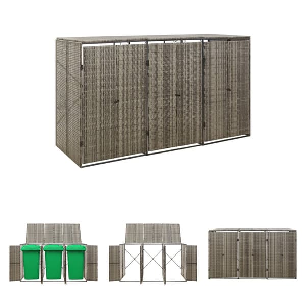 The Living Store tredobbelt skraldespandsskjuler 207x80x117 cm polyrattan grå -  Affaldsspandsskjulere