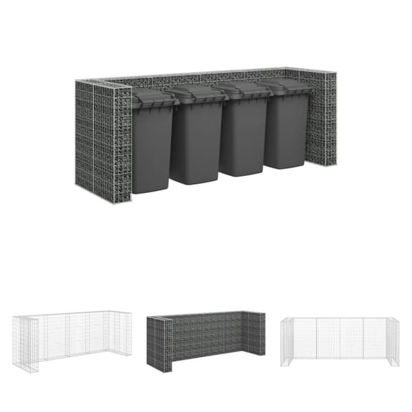 The Living Store gabionvæg til affaldsspand 320x100x120 cm galvaniseret stål -  Affaldsspandsskjulere