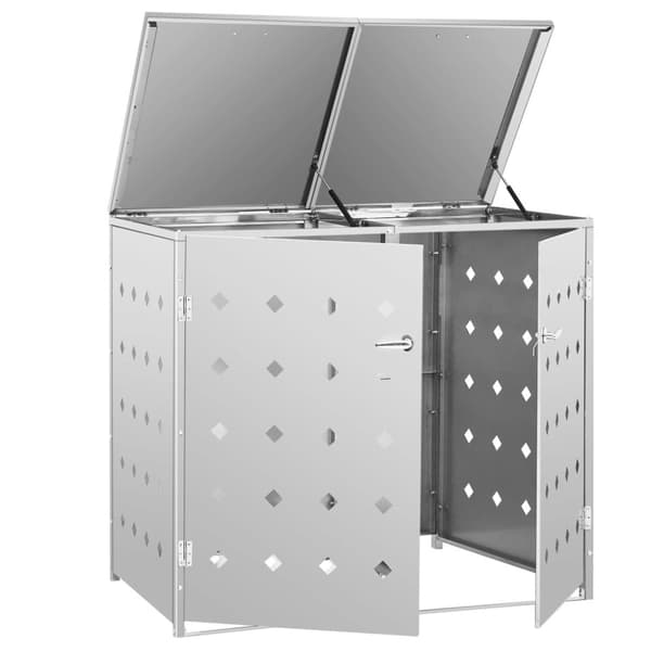 The Living Store dobbelt skraldespandsskur 240 l rustfrit stål -  Affaldsspandsskjulere