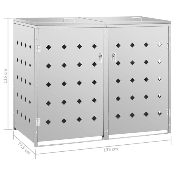 The Living Store dobbelt skraldespandsskur 240 l rustfrit stål -  Affaldsspandsskjulere