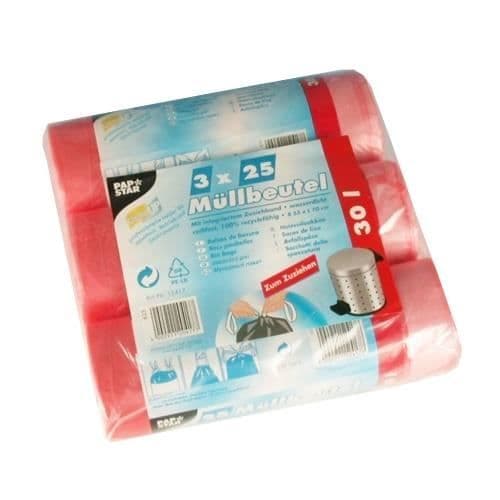Soppåsar, HDPE 30 l 70 cm x 55 cm röd