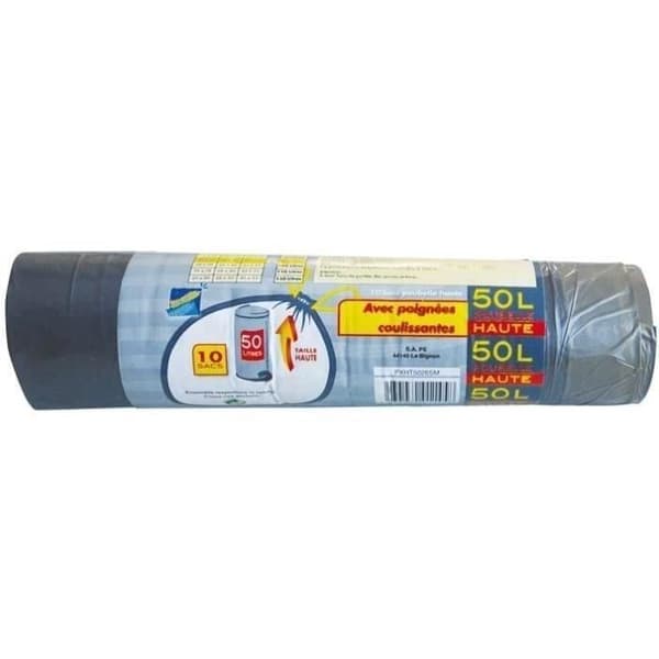 10 stycken 50L höga soppåsar med skjutbara handtag