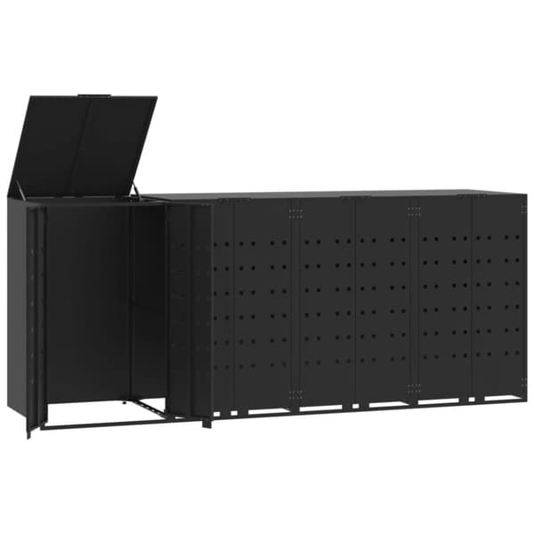 Skjul för sopkärl för 4 platser svart 276x79x117 cm stål