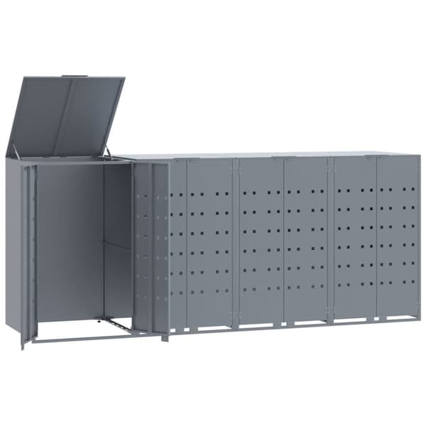 Skjul för sopkärl för 4 platser grå 276x79x117 cm stål