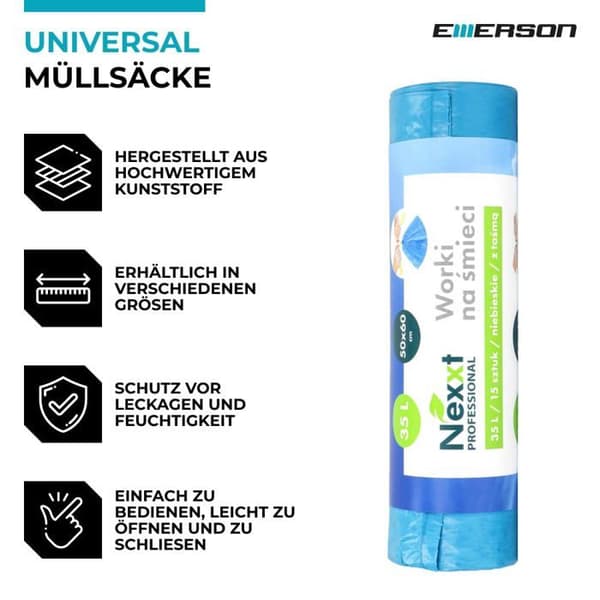 Sopwithsäck - Plastpåse Nexxt - CH-nexxtworkiztas35l - Sopwithsäckar 35L LDPE med blått tejp (15)