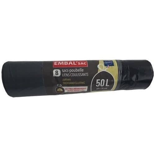 GENERIQUE - Ultra resistent soppåse med draremsor 50L x 8 påsar - EMBAL SAC