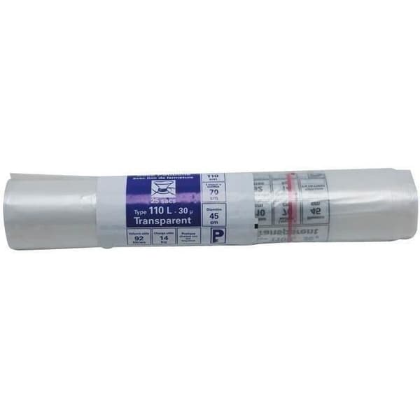 Transparent soppåse - 110 L - 30 mikron - x25