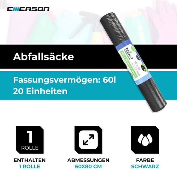 Soppsäck - plastpåse Nexxt - CH-nexxtworki60l - Sopsäckar 60L LDPE svart (20)