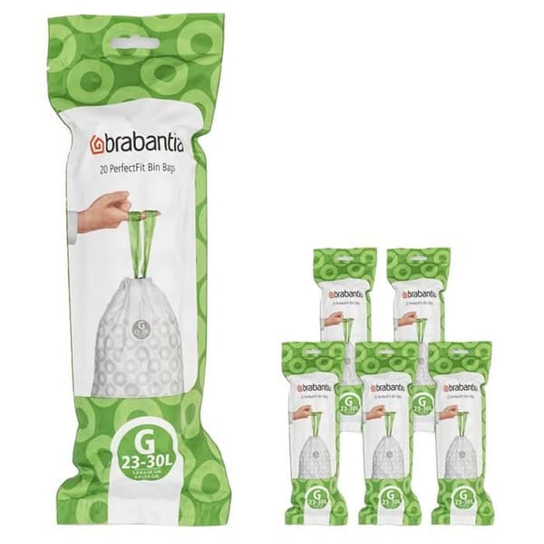 BRABANTIA 6 rullar med 20 PerfectFit Code G soppåsar 23-30L - Vit